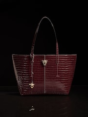 Lipsy Burgundy Red Croc Effect Shopper Tote Bag - Image 1 of 6