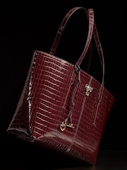 Lipsy Burgundy Red Croc Effect Shopper Tote Bag - Image 2 of 6