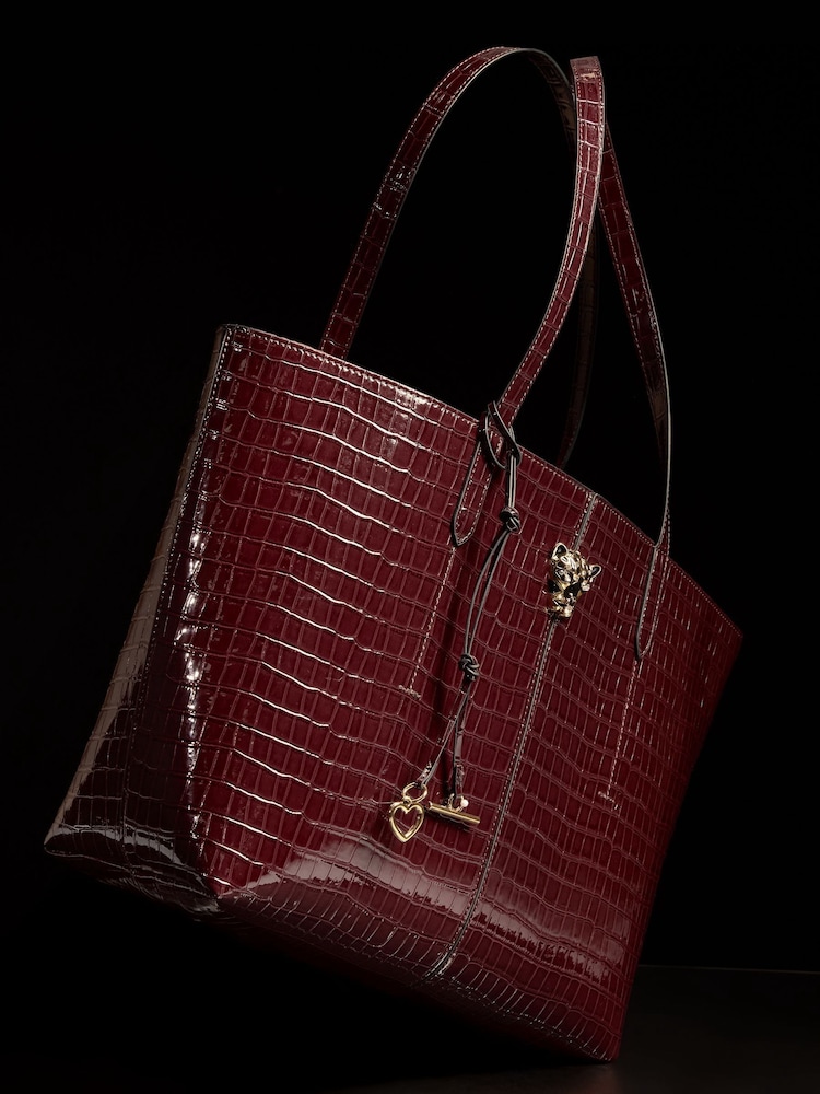 Lipsy Burgundy Red Croc Effect Shopper Tote Bag - Image 2 of 6