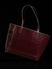 Lipsy Burgundy Red Croc Effect Shopper Tote Bag - Image 6 of 6