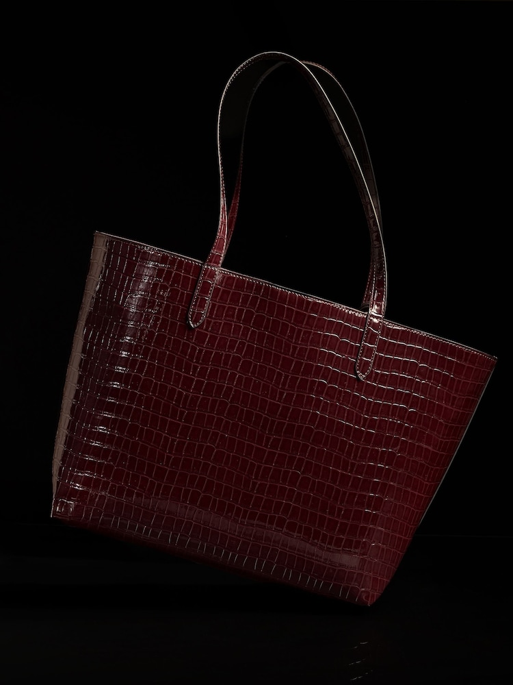 Lipsy Burgundy Red Croc Effect Shopper Tote Bag - Image 6 of 6