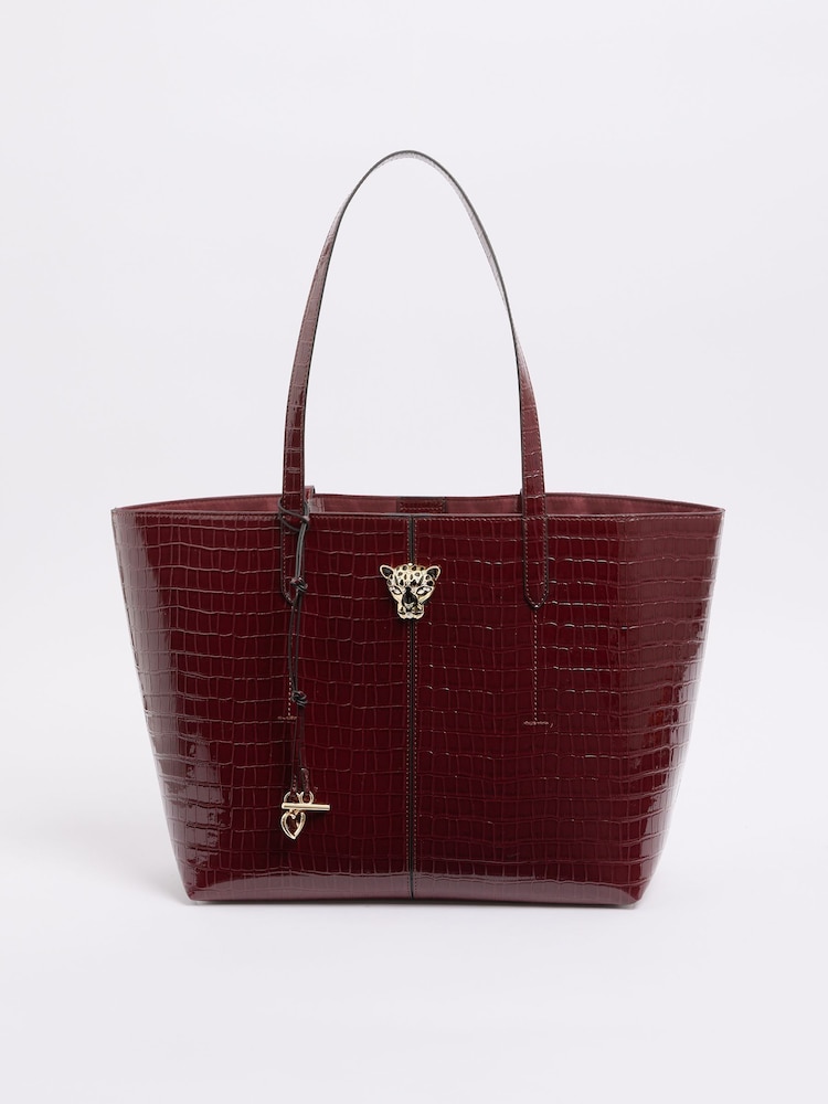 Lipsy Burgundy Red Croc Effect Shopper Tote Bag - Image 7 of 7