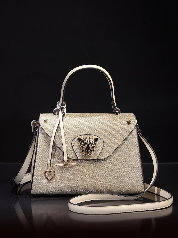 Lipsy Gold Glitter Mini Top Handle Tote Bag - Image 1 of 5