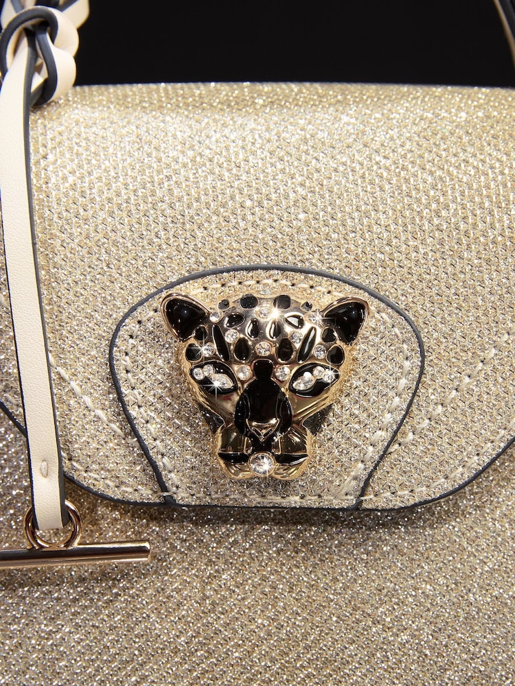 Lipsy Gold Glitter Mini Top Handle Tote Bag - Image 2 of 5