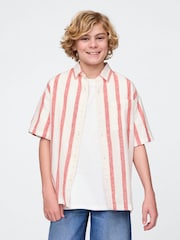 Gap White Stripe Linen-Cotton Relaxed Shirt (4-13yrs) - Image 1 of 5