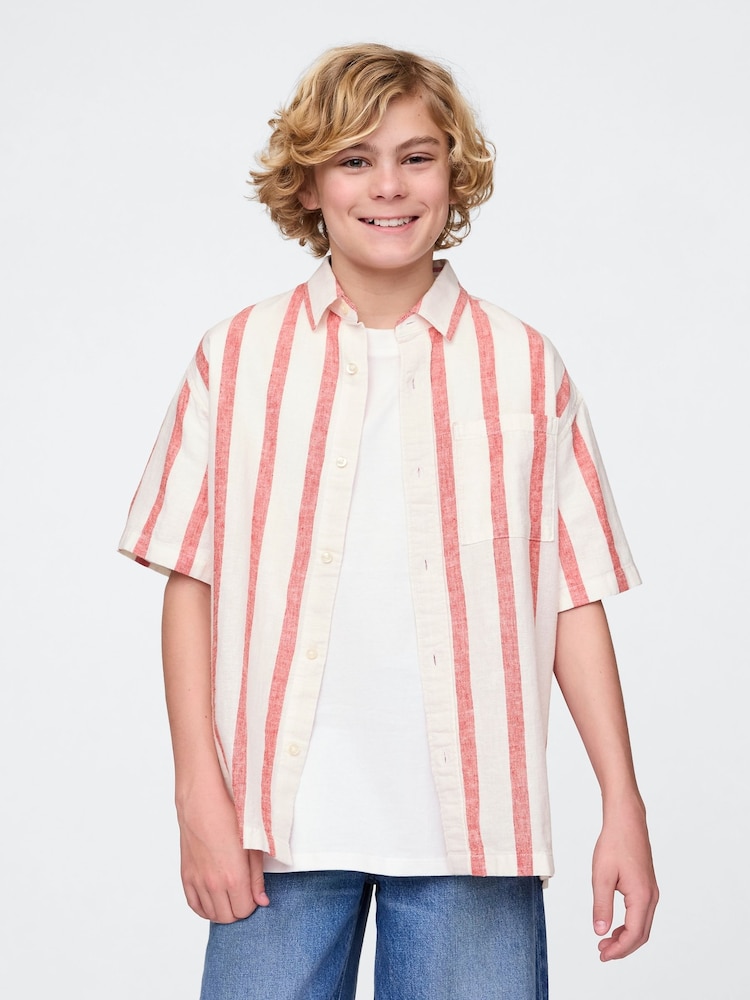 Gap White Stripe Linen-Cotton Relaxed Shirt (4-13yrs) - Image 1 of 5