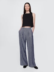 Gap Navy Blue 365 High Waisted Linen-Blend Trousers - Image 1 of 5