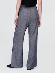 Gap Navy Blue 365 High Waisted Linen-Blend Trousers - Image 2 of 5