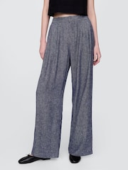 Gap Navy Blue 365 High Waisted Linen-Blend Trousers - Image 3 of 5