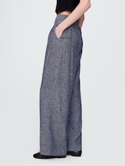 Gap Navy Blue 365 High Waisted Linen-Blend Trousers - Image 4 of 5
