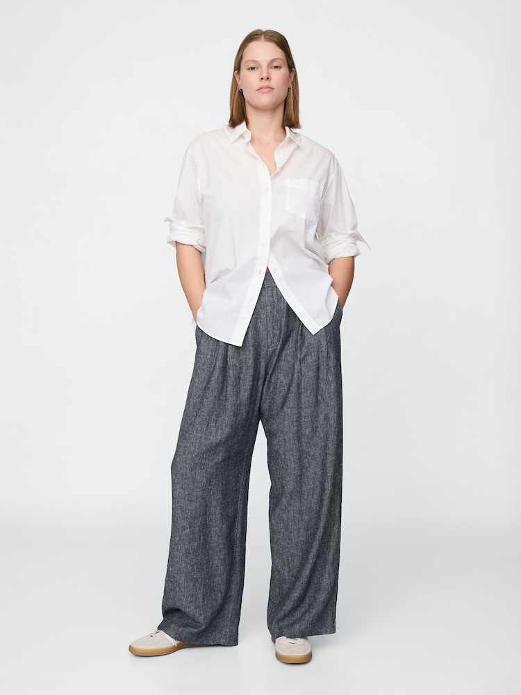 Gap Navy Blue 365 High Waisted Linen-Blend Trousers - Image 5 of 5