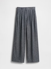 Gap Navy Blue Wide Leg Heavyweight Linen-Blend High Waisted Wide Trousers - Image 7 of 8