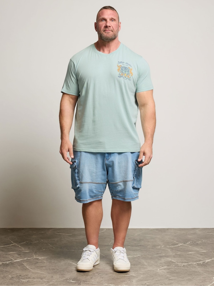 BadRhino Big & Tall Blue 100% Cotton Acid Wash Tiger Print T-Shirt - Image 1 of 5