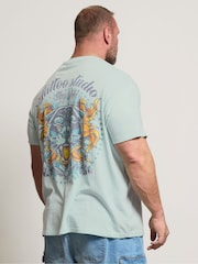 BadRhino Big & Tall Blue 100% Cotton Acid Wash Tiger Print T-Shirt - Image 2 of 5