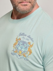 BadRhino Big & Tall Blue 100% Cotton Acid Wash Tiger Print T-Shirt - Image 3 of 5