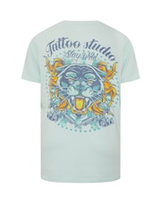 BadRhino Big & Tall Blue 100% Cotton Acid Wash Tiger Print T-Shirt - Image 5 of 5