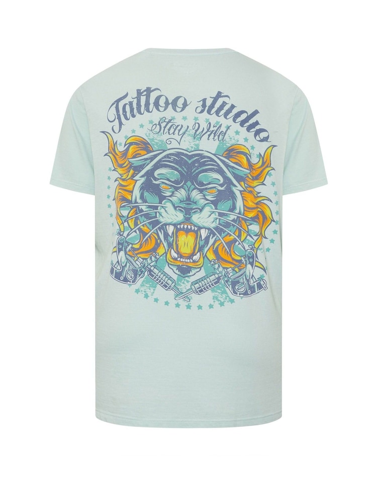 BadRhino Big & Tall Blue 100% Cotton Acid Wash Tiger Print T-Shirt - Image 5 of 5