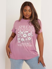 Yours Curve Pink Kindness Placement T-Shirt - Image 1 of 5