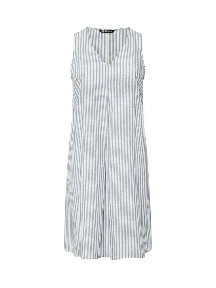 Yours Curve Blue Ground Linen Pleated Front Swing Dress - Image 1 of 1