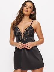 Ann Summers Black Dark Obsession Satin And Lace Chemise - Image 1 of 5