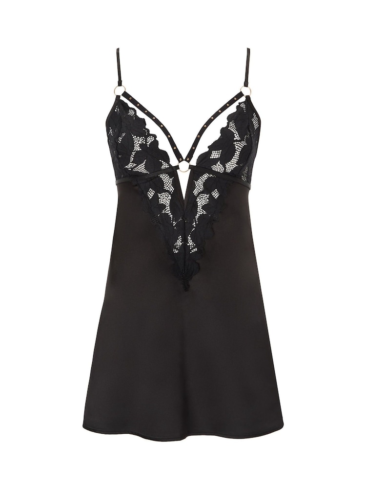 Ann Summers Black Dark Obsession Satin And Lace Chemise - Image 5 of 5
