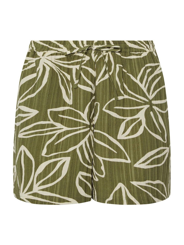 Yours Curve Green Textured Drawstring Shorts - Image 1 of 1