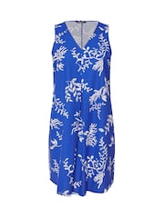 Yours Curve Blue Linen Pleated Front Swing Dress - Image 1 of 1