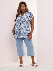 Yours Curve Blue Pleated Front Crepe Top - Image 2 of 5