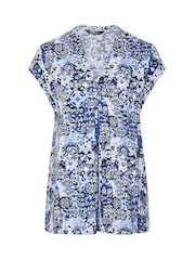 Yours Curve Blue Pleated Front Crepe Top - Image 4 of 5