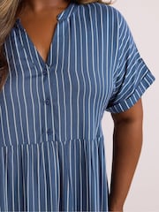 Yours Curve Blue Stripe Notchneck Dress - Image 4 of 5