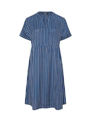 Yours Curve Blue Stripe Notchneck Dress - Image 5 of 5