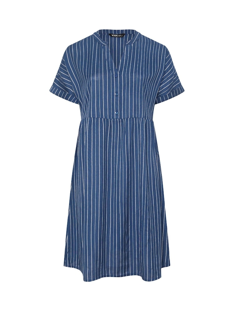 Yours Curve Blue Stripe Notchneck Dress - Image 5 of 5