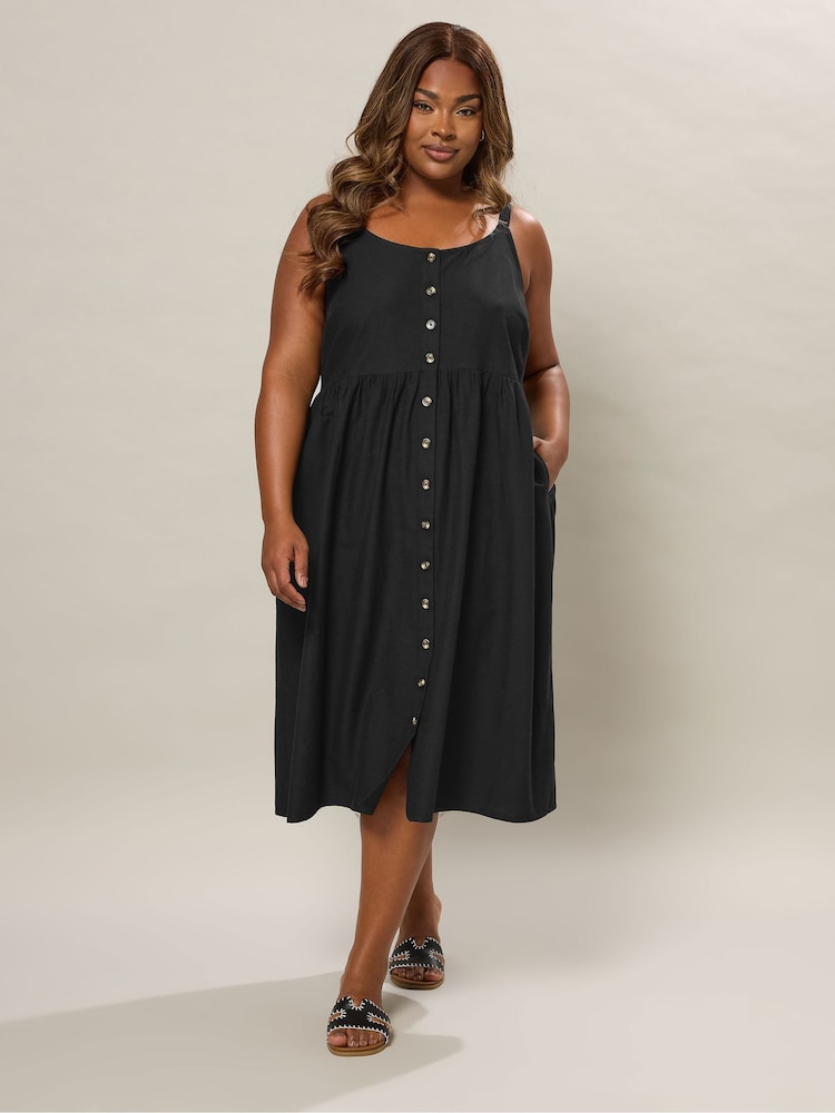 Yours Curve Black Linen Sundress - Image 2 of 5