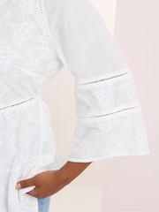 Yours Curve White Embroidered Smock Boho 100% Cotton Blouse - Image 5 of 6