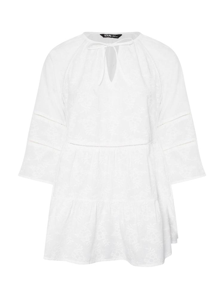 Yours Curve White Embroidered Smock Boho 100% Cotton Blouse - Image 6 of 6