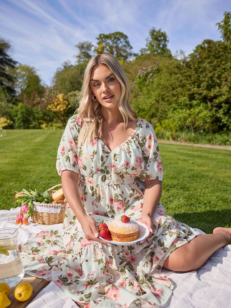 Yours Curve Pink Milkmaid Midaxi Dress - Image 1 of 6