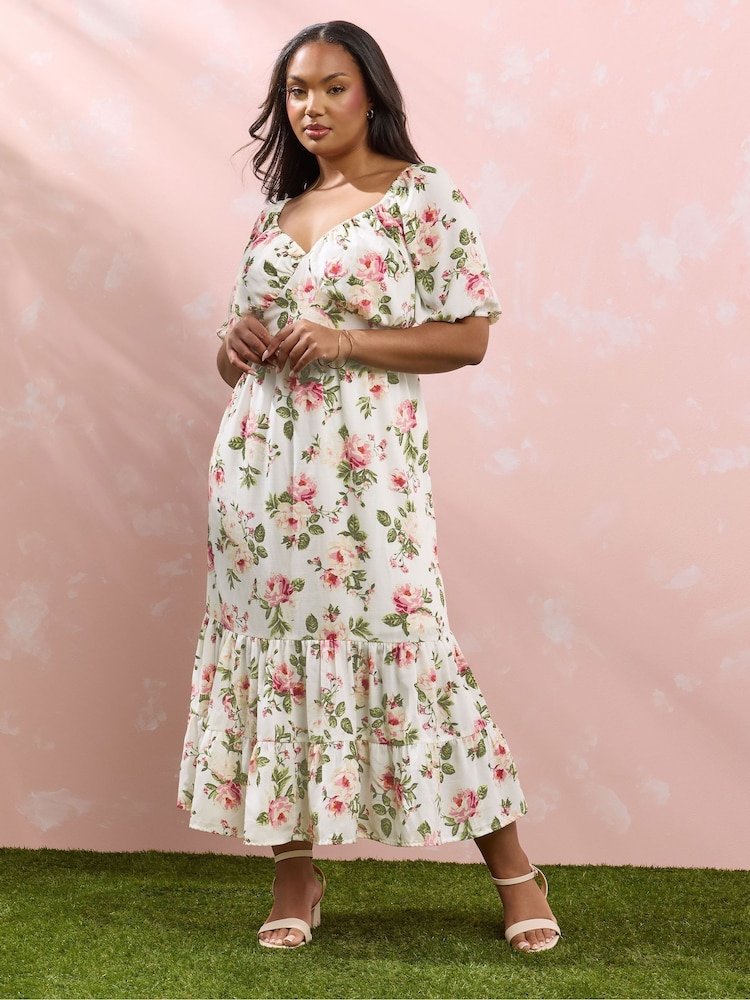Yours Curve Pink Milkmaid Midaxi Dress - Image 2 of 6