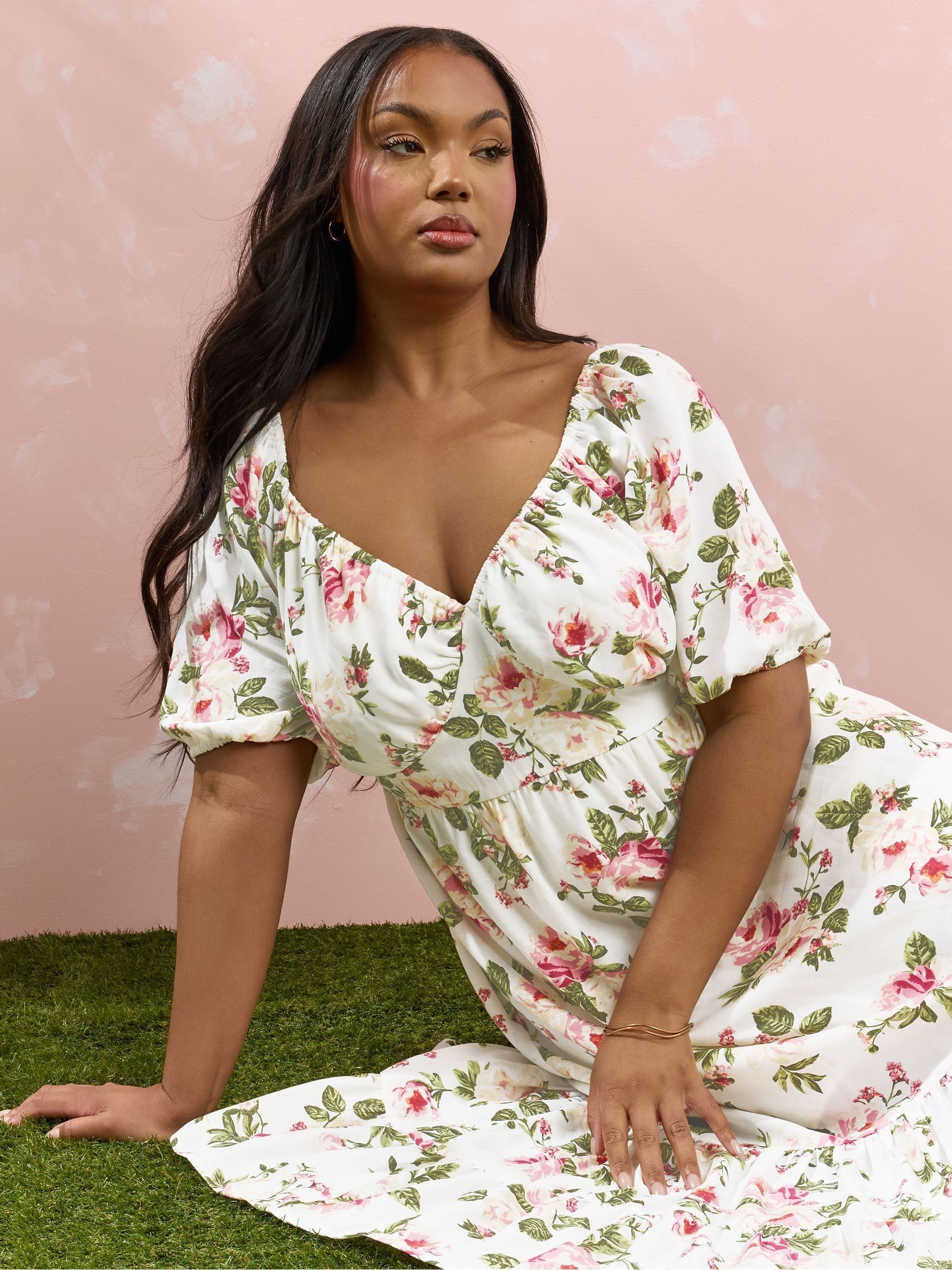 Buy Yours Curve Pink Milkmaid Midaxi Dress from Next USA