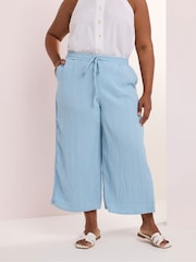 Yours Curve Blue Crinkle Midaxi Culottes - Image 1 of 3