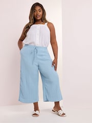 Yours Curve Blue Crinkle Midaxi Culottes - Image 2 of 3