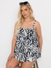 Yours Curve Black Abstract Animal Print Pleated Tankini - Image 2 of 7