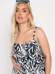 Yours Curve Black Abstract Animal Print Pleated Tankini - Image 5 of 7