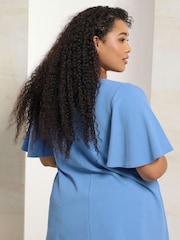 Yours Curve Blue Bow Front Angel Sleeve Blouse - Image 3 of 5