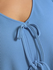 Yours Curve Blue Bow Front Angel Sleeve Blouse - Image 4 of 5