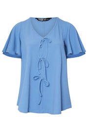 Yours Curve Blue Bow Front Angel Sleeve Blouse - Image 5 of 5
