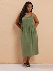 Yours Curve Green Linen Sundress - Image 1 of 5