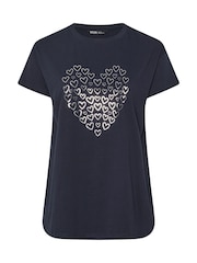 Yours Curve Blue Foil Heart Placement 100% Cotton T-Shirt - Image 4 of 5