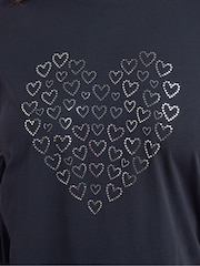 Yours Curve Blue Foil Heart Placement 100% Cotton T-Shirt - Image 5 of 5