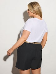 Yours Curve Black Belted Linen Shorts - Image 3 of 5