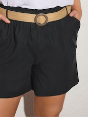 Yours Curve Black Belted Linen Shorts - Image 4 of 5